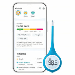 Kinsa QuickCare vista frontal mostrando diseño ergonómico y botón único