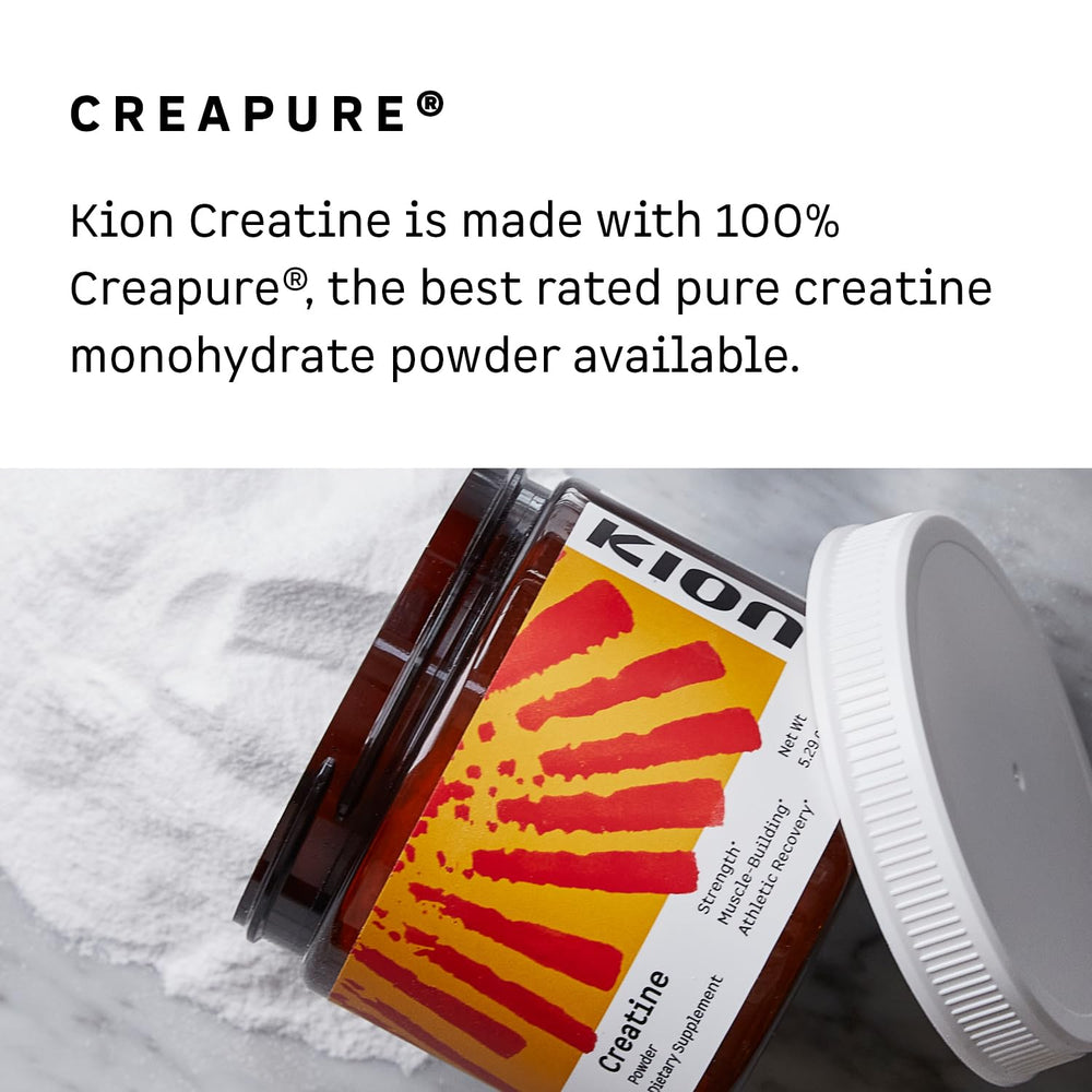 Kion Creatine etiqueta con sellos Kosher Halal y listas de control