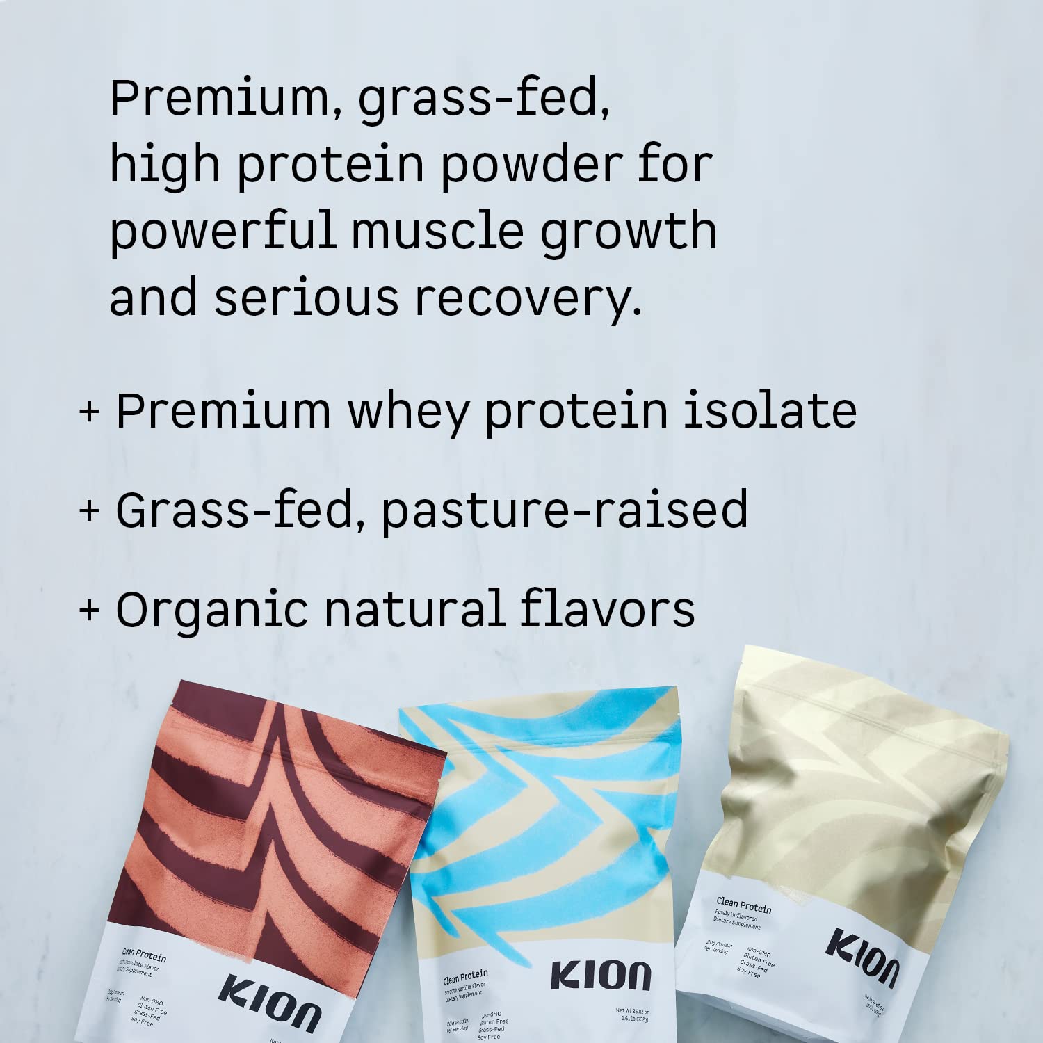 Textura del polvo Kion Clean Protein en primer plano que facilita mezcla rápida