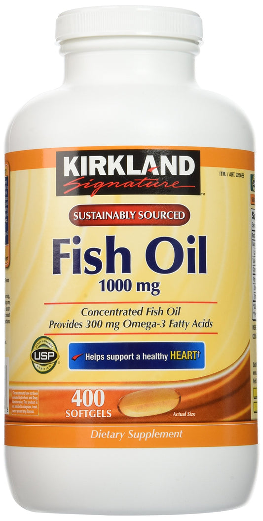 Kirkland Aceite de Pescado Natural en botella para uso diario.