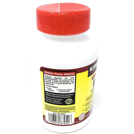 Presentación de Kirkland B-12 5000 mcg en 2-pack para conveniencia