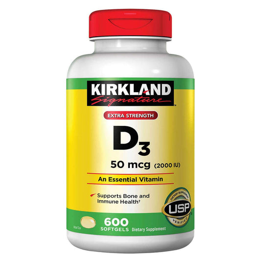 Kirkland D3 cápsulas blandas en frasco, apoyo para huesos y sistema inmunológico