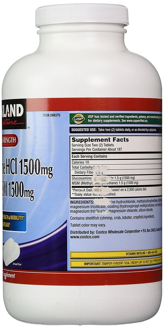 KIRKLAND Glucosamina con MSM, tabletas para apoyo articular diario