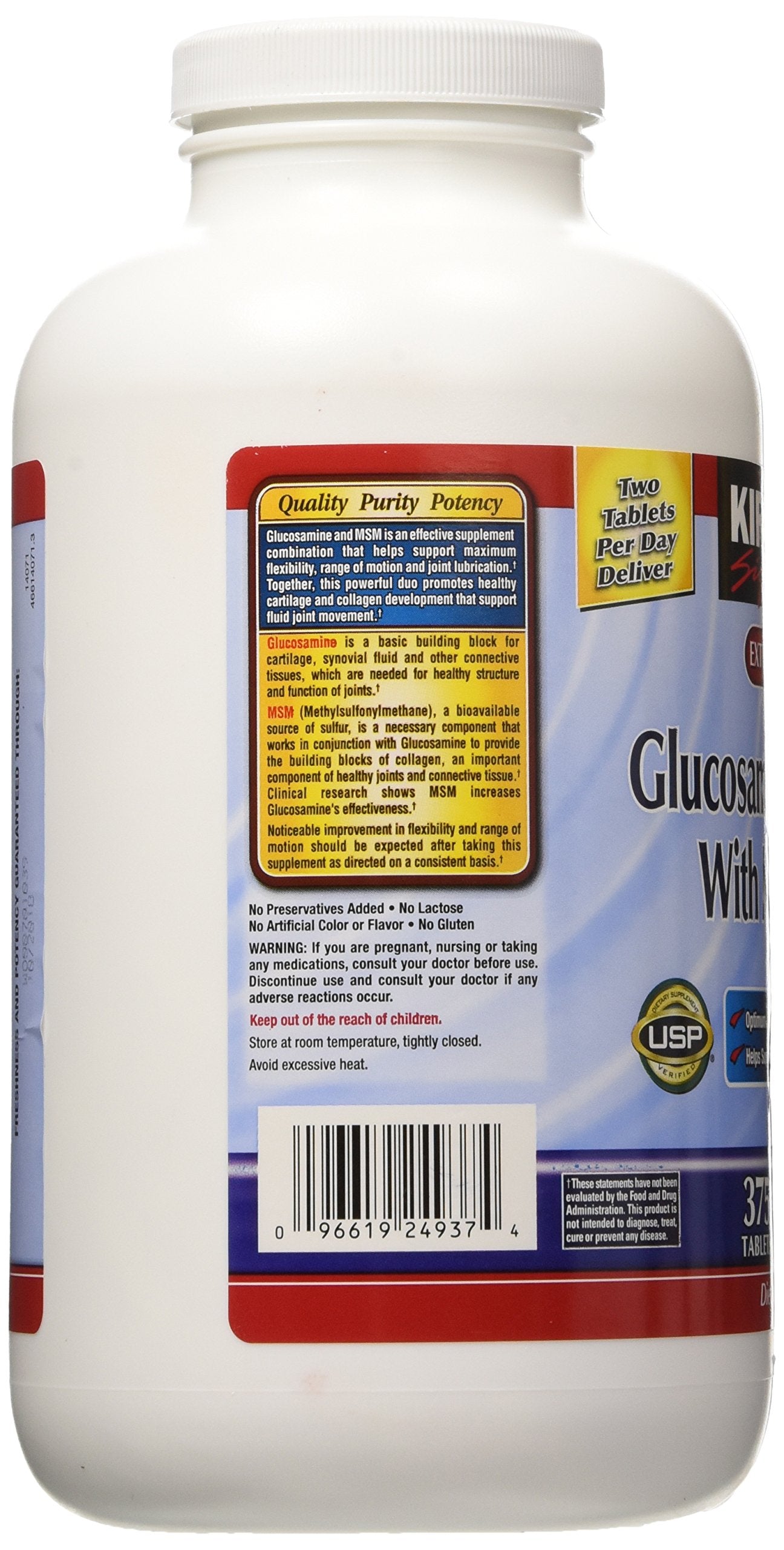 Etiqueta de Kirkland: glucosamina MSM y dosis mostradas