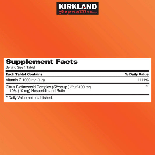 Kirkland Signature Vitamina C 1000 mg, botella, potencia antioxidante diaria.