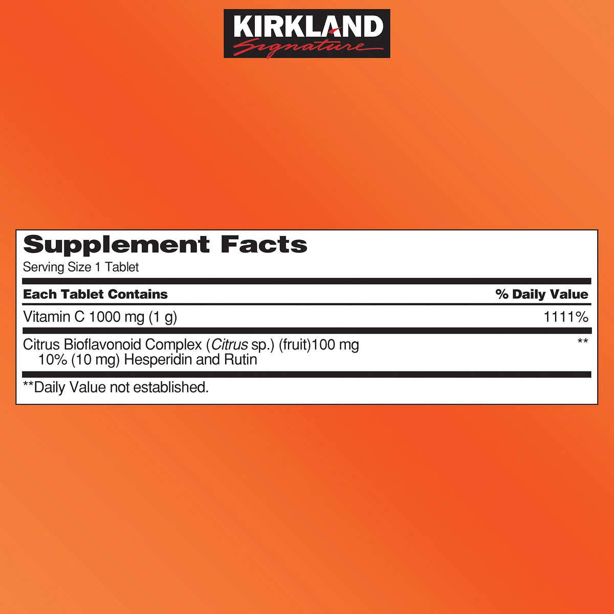 KIRKLAND Vitamina C 1000 mg con rosa mosqueta, etiqueta clara, potencial antioxidante diario.
