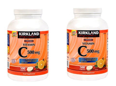 Kirkland Vitamina C: botella con tabletas masticables sabor naranja, uso diario posible.