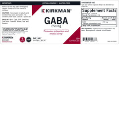 Kirkman GABA 250 mg - etiqueta frontal que destaca la calidad hipoalergénica.