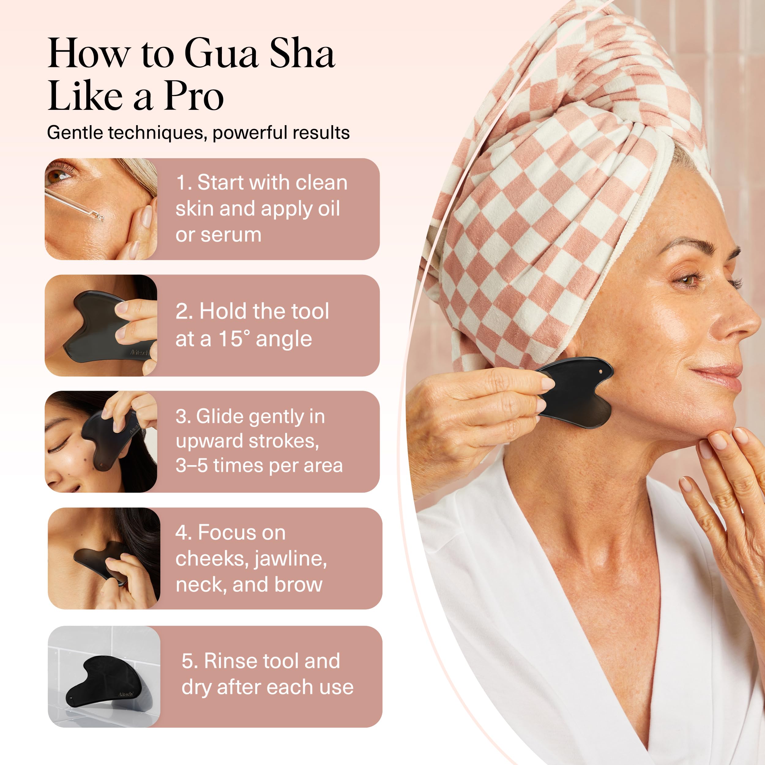 Kitsch gua sha aplicado en cuello demostrando alivio de tensión y drenaje