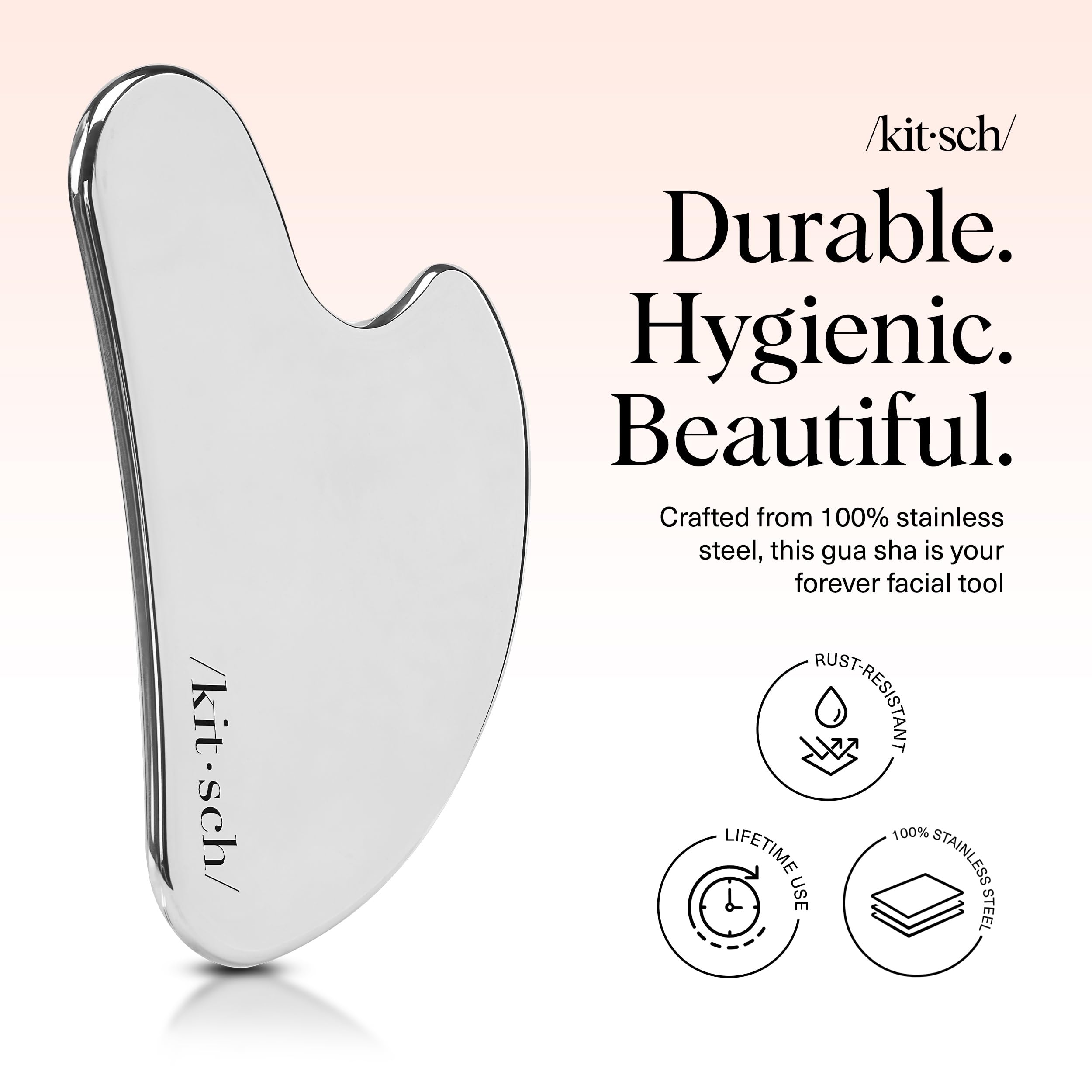 Detalle pulido del borde Kitsch gua sha que muestra precisión y seguridad