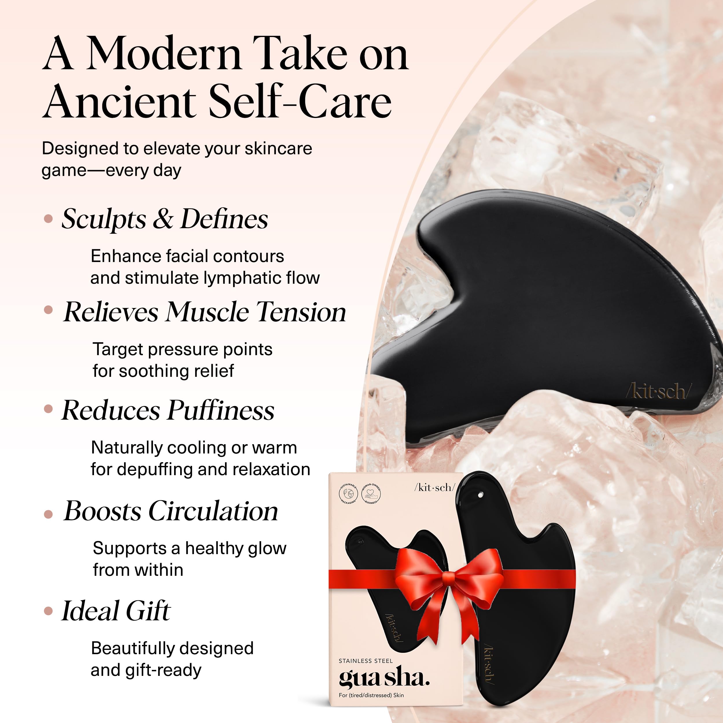 Kitsch gua sha en mano demostrando uso y beneficio de masaje preciso