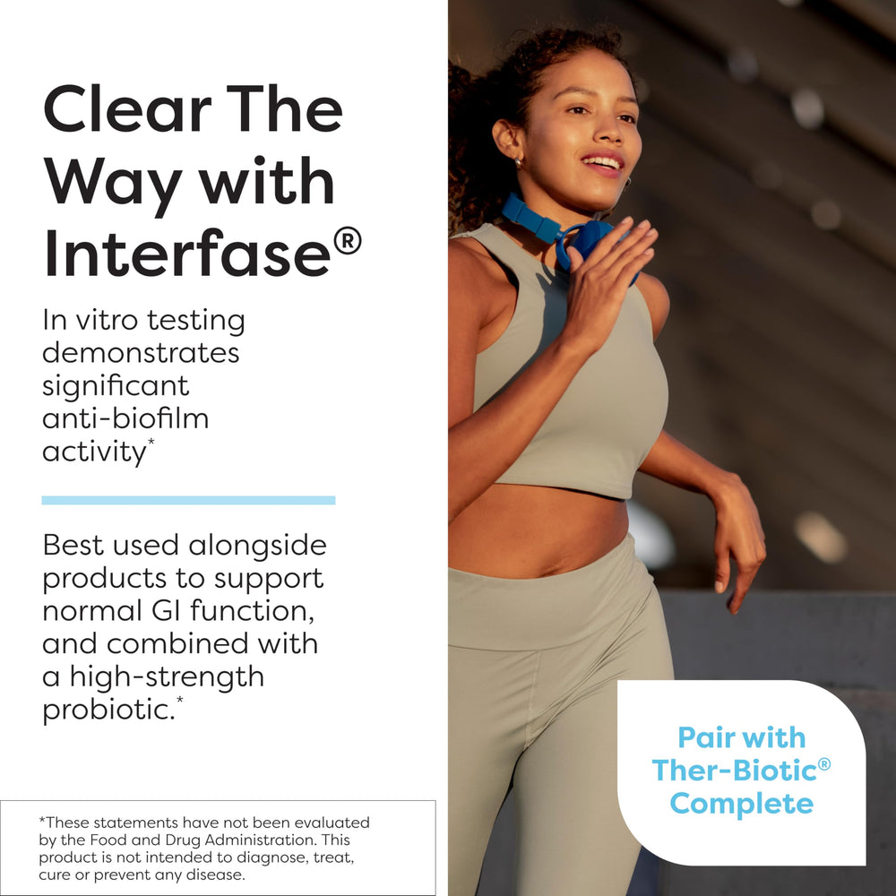 SFI Health Klaire Labs InterFase Plus cápsula cercana, muestra recubrimiento entérico