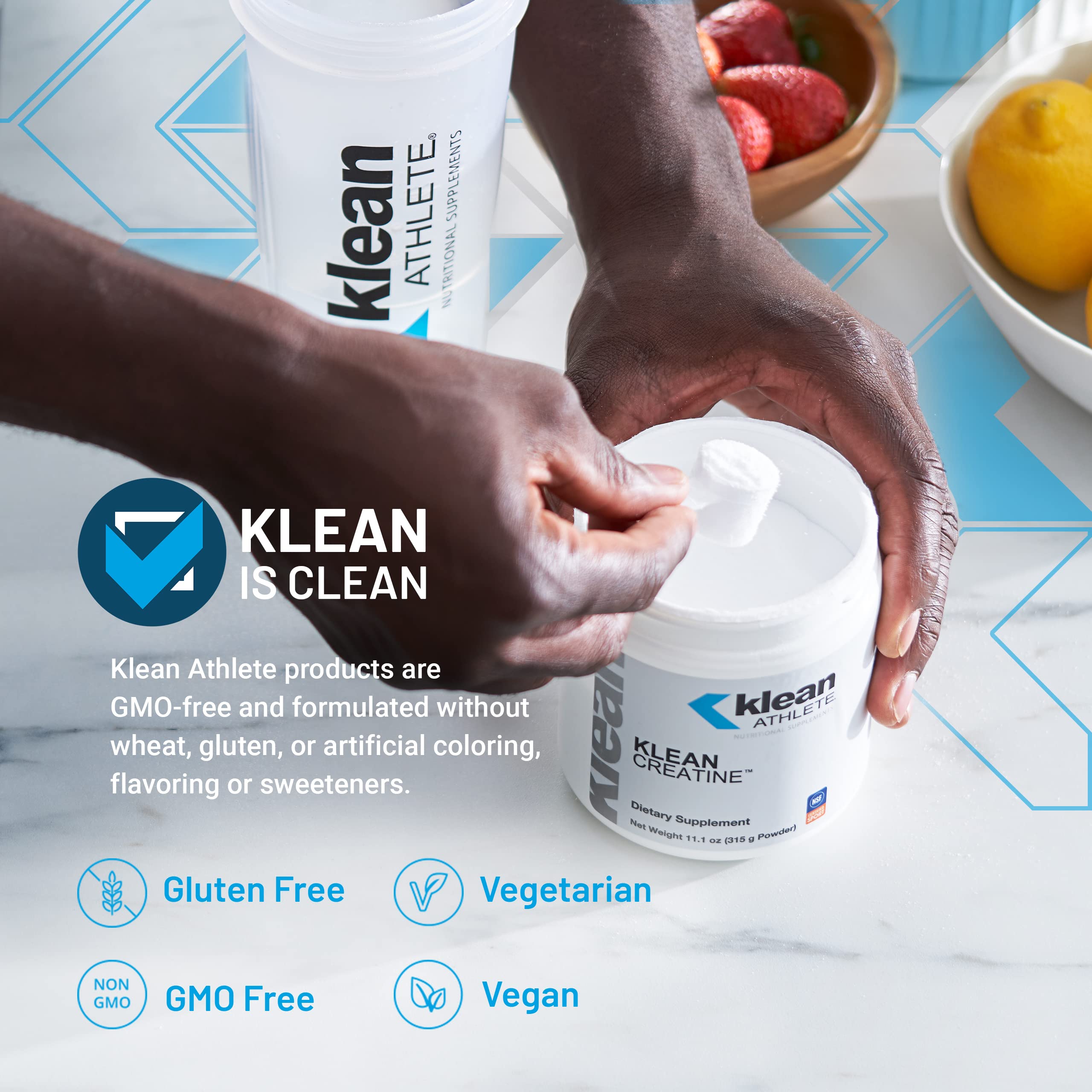 Klean Athlete cucharada medida con creatina, dosificación fácil para rendimiento