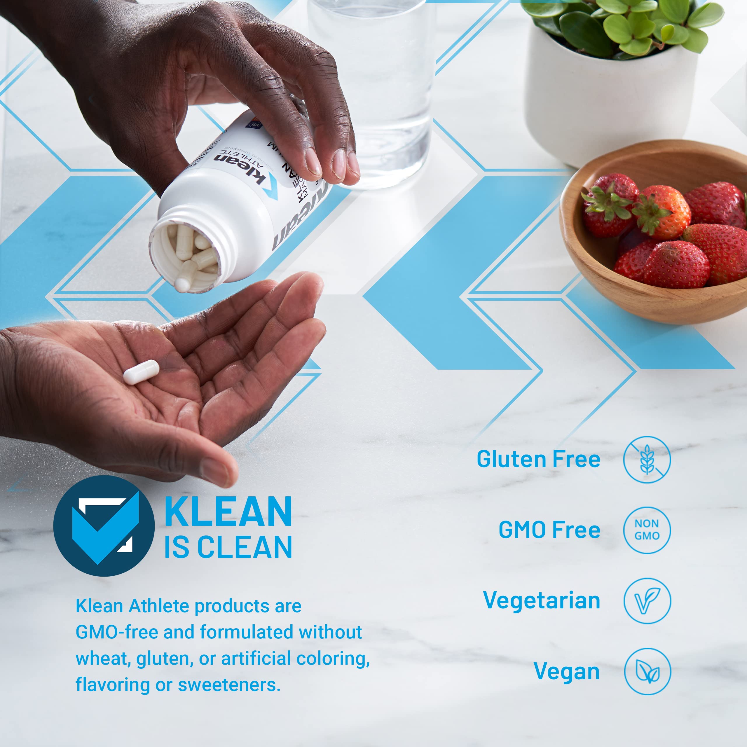 Klean Athlete detalle de la textura de la cápsula y apariencia vegetal