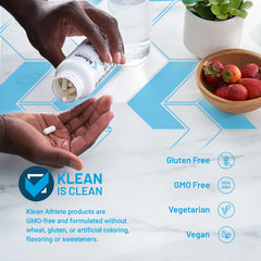 Klean Athlete detalle de la textura de la cápsula y apariencia vegetal
