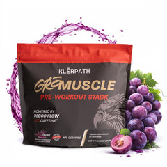 Klerpath GroMuscle vista frontal mostrando caja y sobres, práctico para llevar
