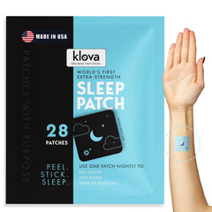 Klova envase frontal mostrando 28 parches y beneficios de uso