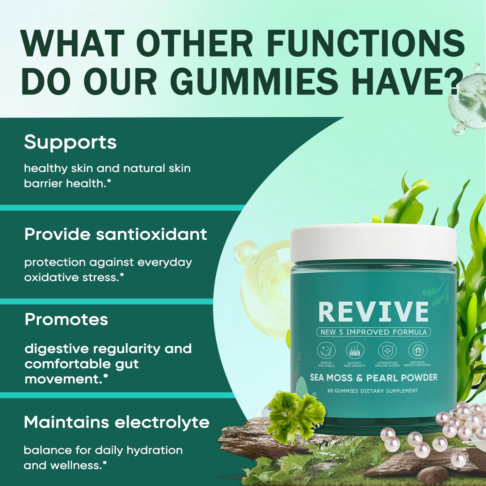 KLUNIZ etiqueta con ingredientes clave como sea moss y polvo de perla