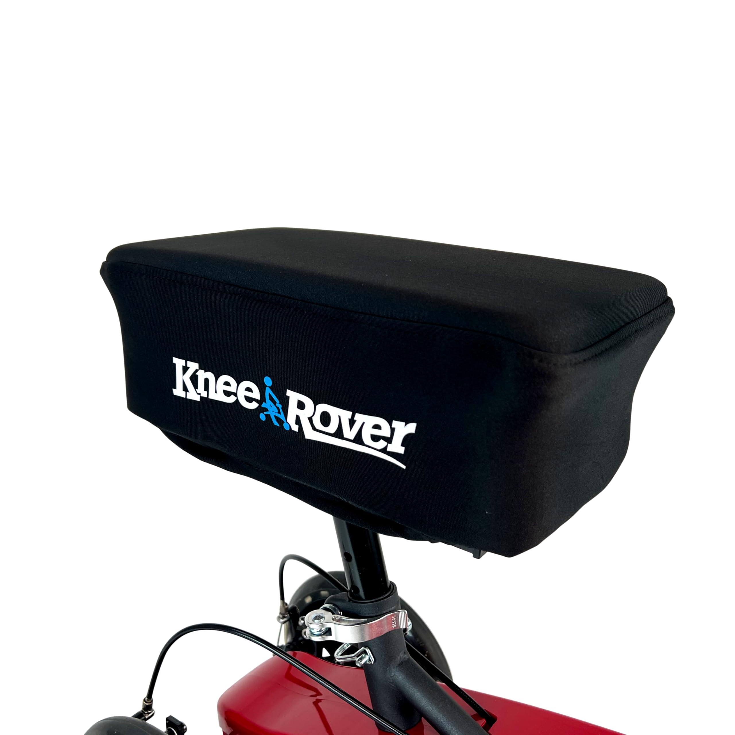 KneeRover vista frontal de la funda instalada mostrando protección y confort