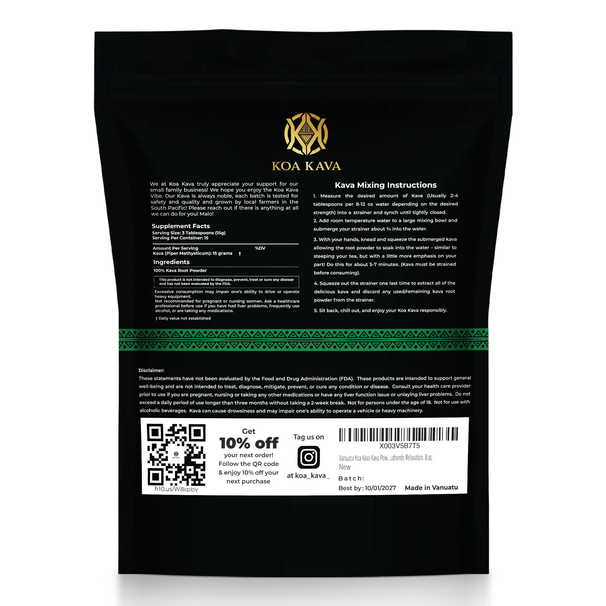 Infusión de Koa Kava con agua de coco para sabor más suave y disfrute