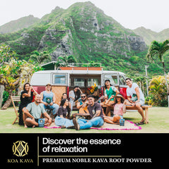Koa Kava etiqueta con información de origen Vanuatu y cultivo