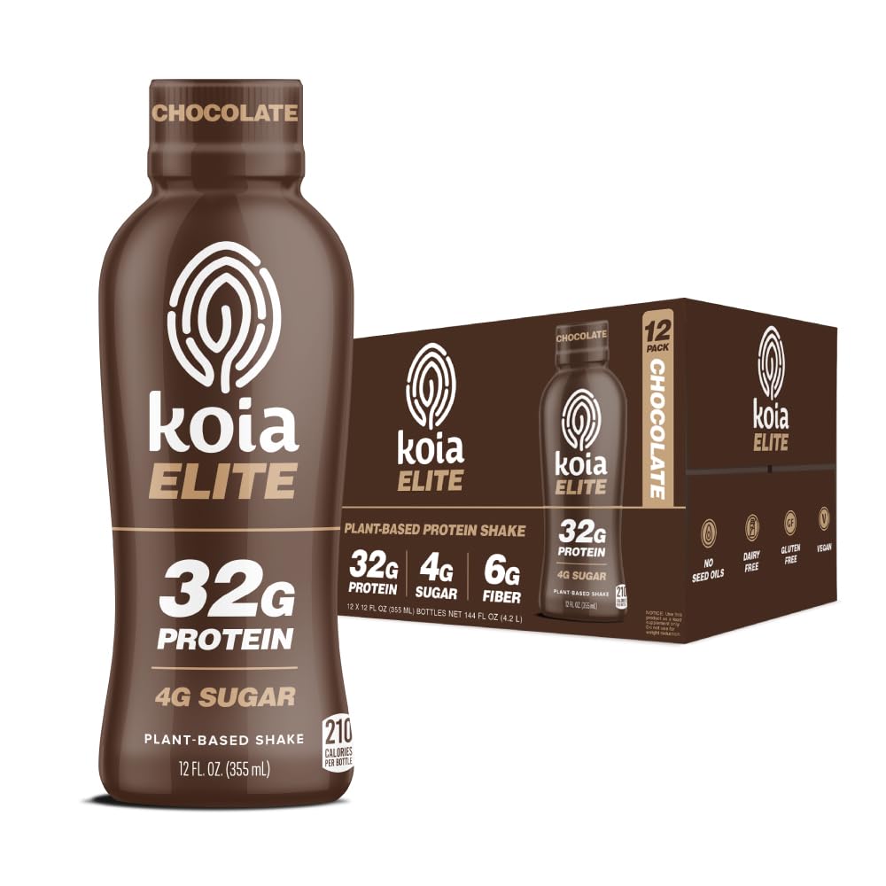 Koia botella frente mostrando etiqueta y sabor chocolate
