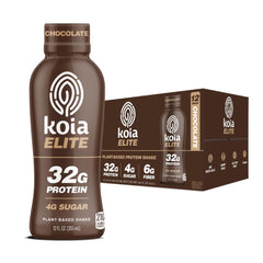Koia botella frente mostrando etiqueta y sabor chocolate