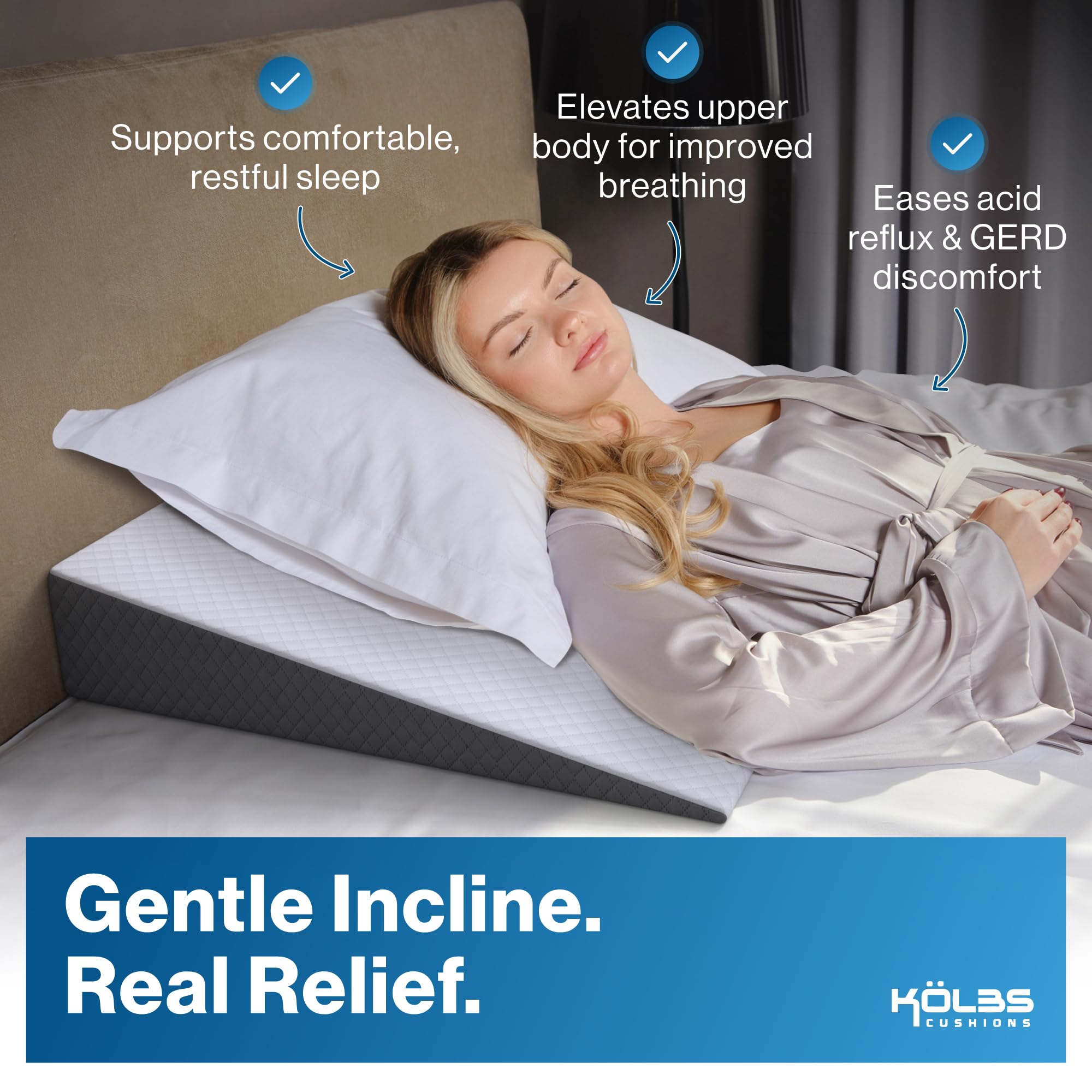 Kölbs cuña en cama uso nocturno elevando cabeza y torso con estabilidad