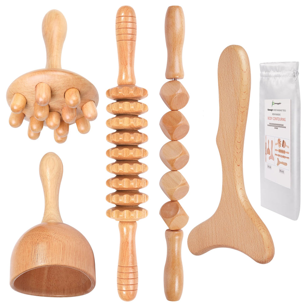 Komogir kit frontal con herramientas de madera para masaje y esculpir cuerpo