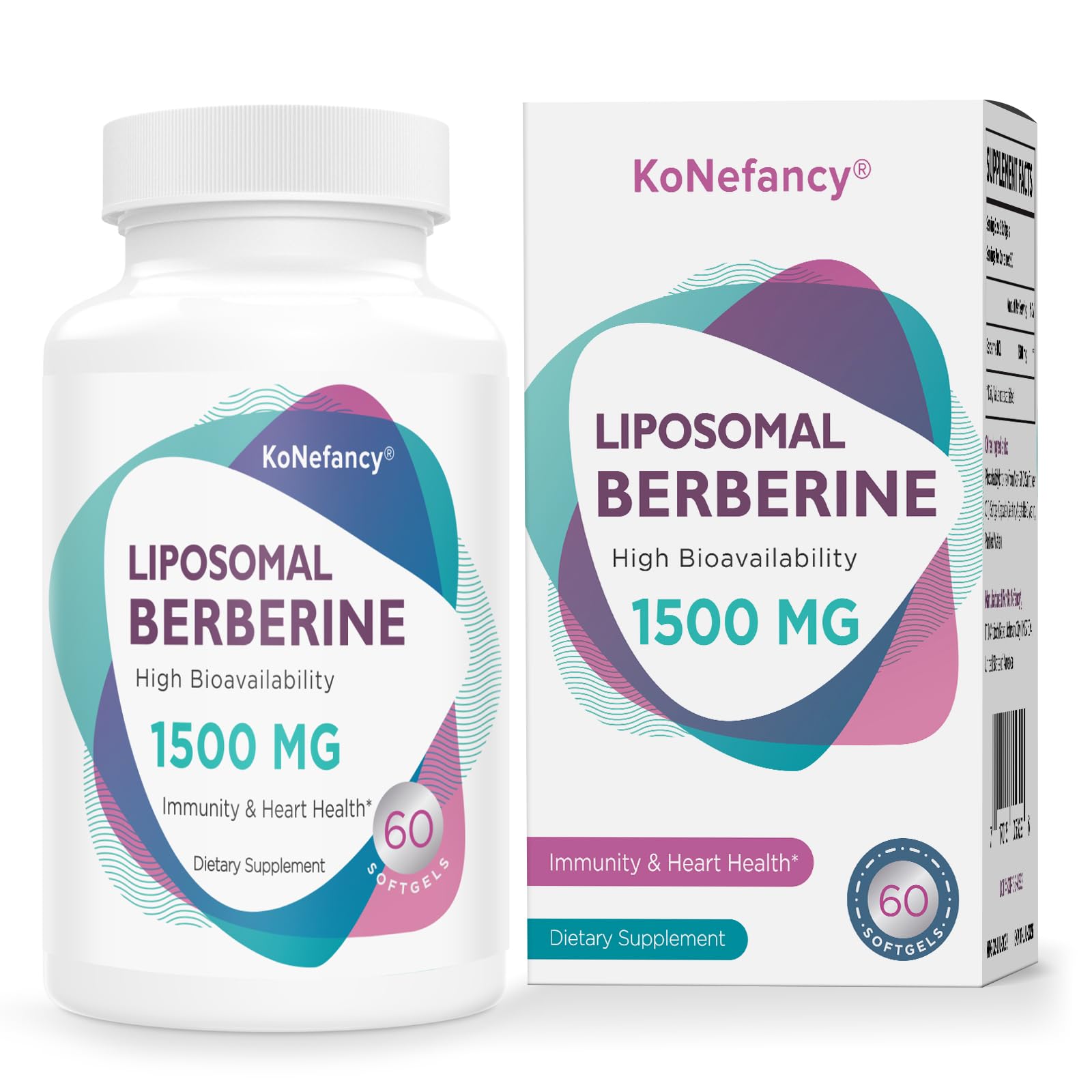 KoNefancy frasco frontal mostrando 60 softgels y beneficios