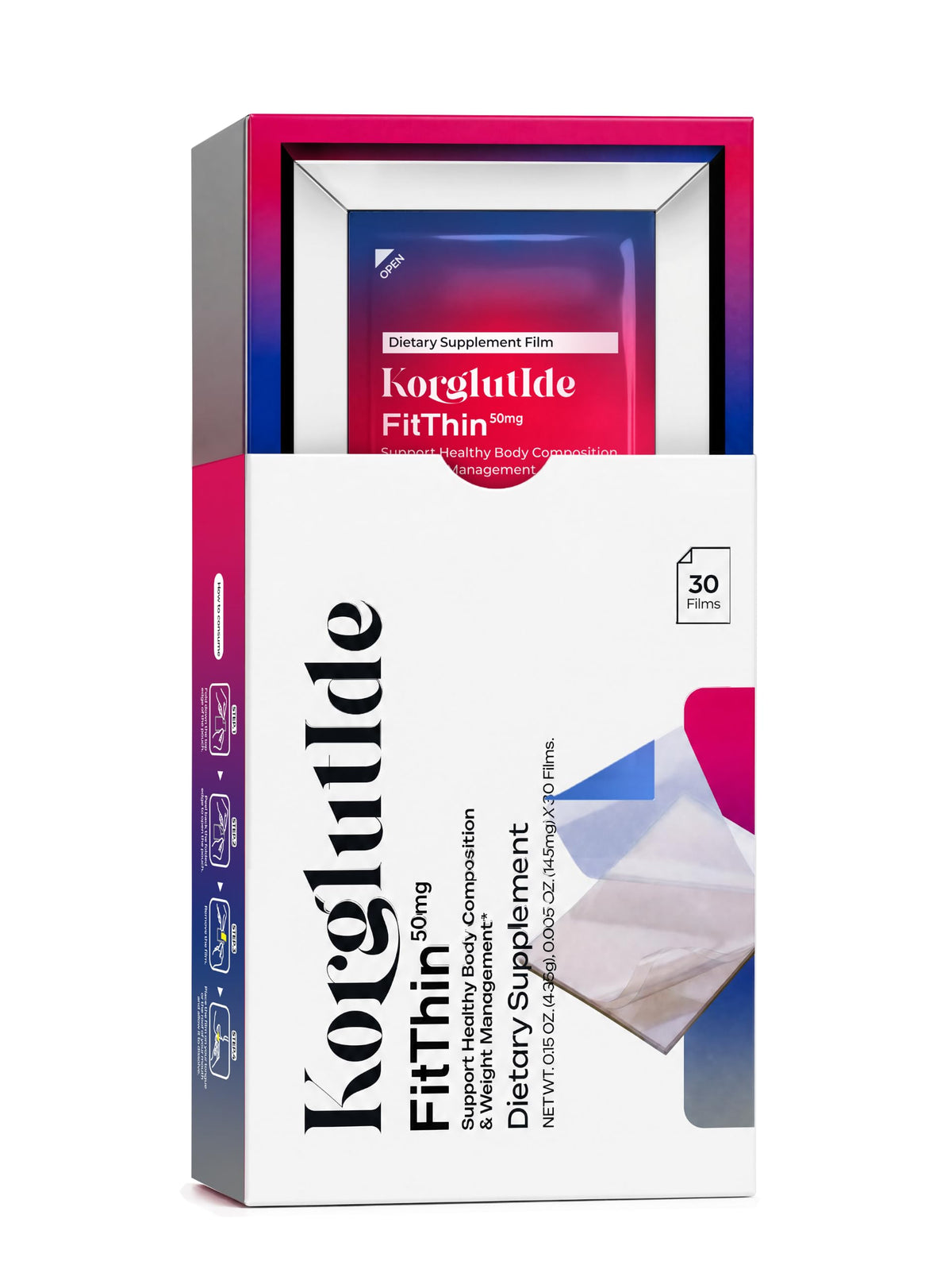 Korglutide empaque frontal que muestra 30 unidades y atractivo cítrico