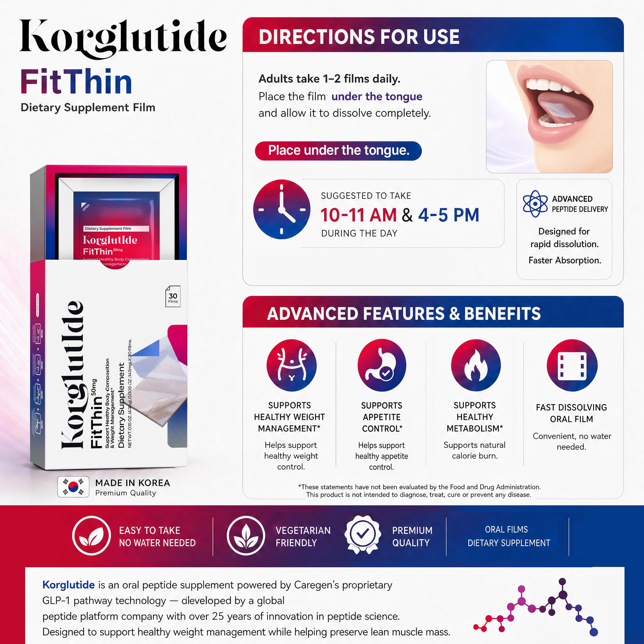Korglutide película en mano lista para uso portátil y práctico