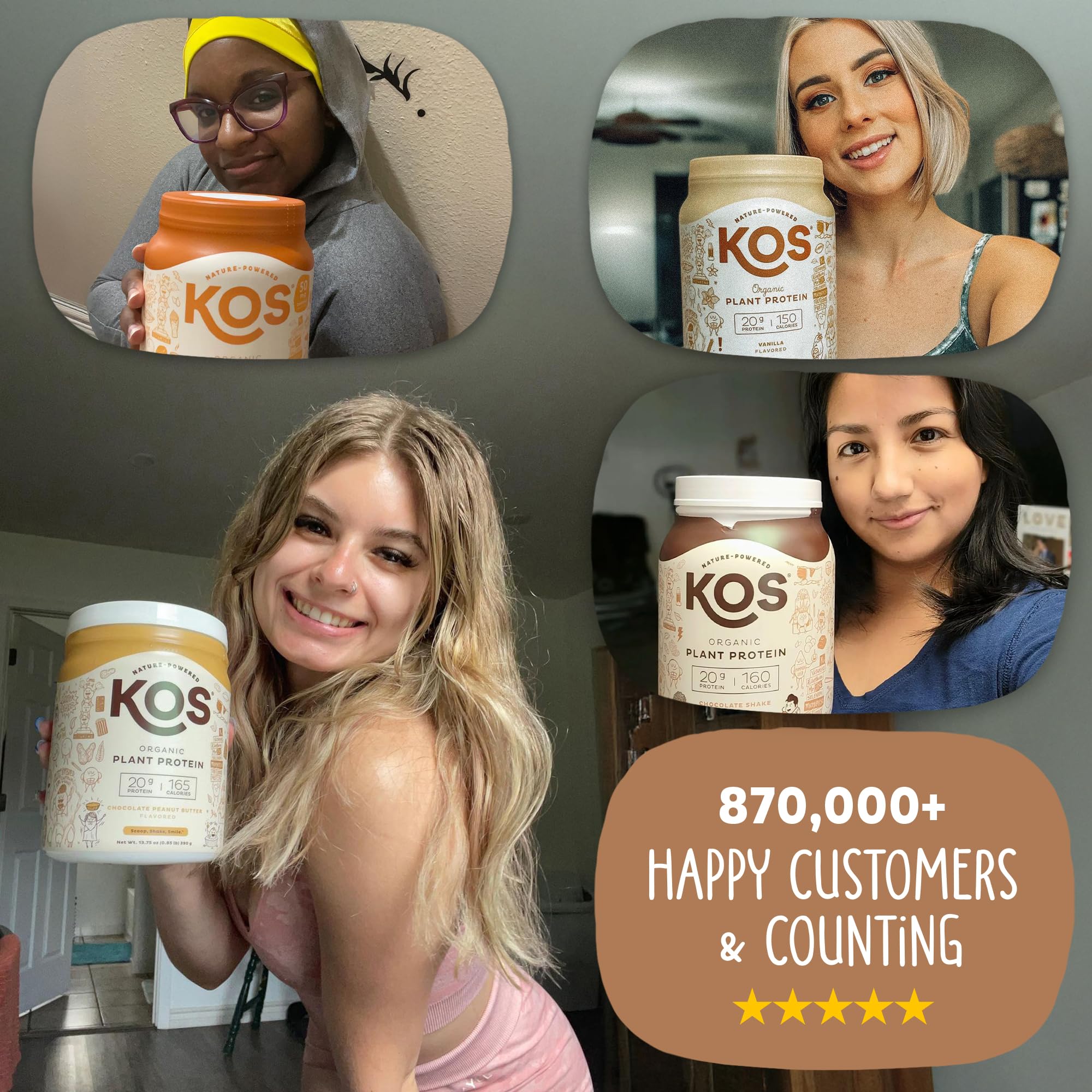 KOS enfoque en ingredientes orgánicos como cacao y semillas, calidad certificada
