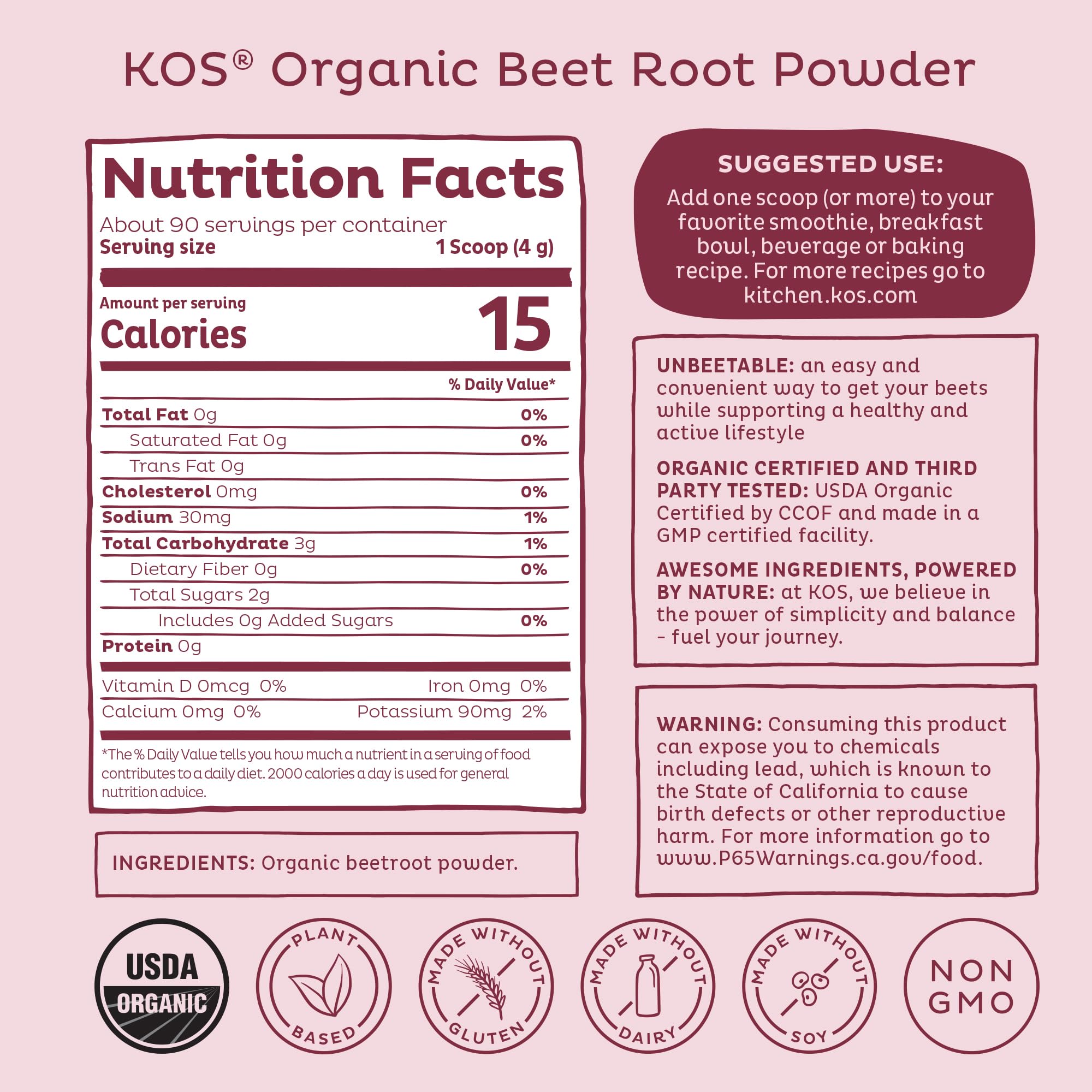 KOS desayuno con batido rosa, apoyo práctico para mañanas activas