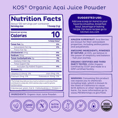 KOS polvo de açaí en primer plano con textura fina y color intenso