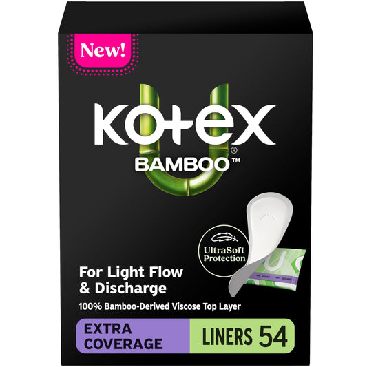 Kotex empaque frontal mostrando 54 unidades y beneficio portabilidad