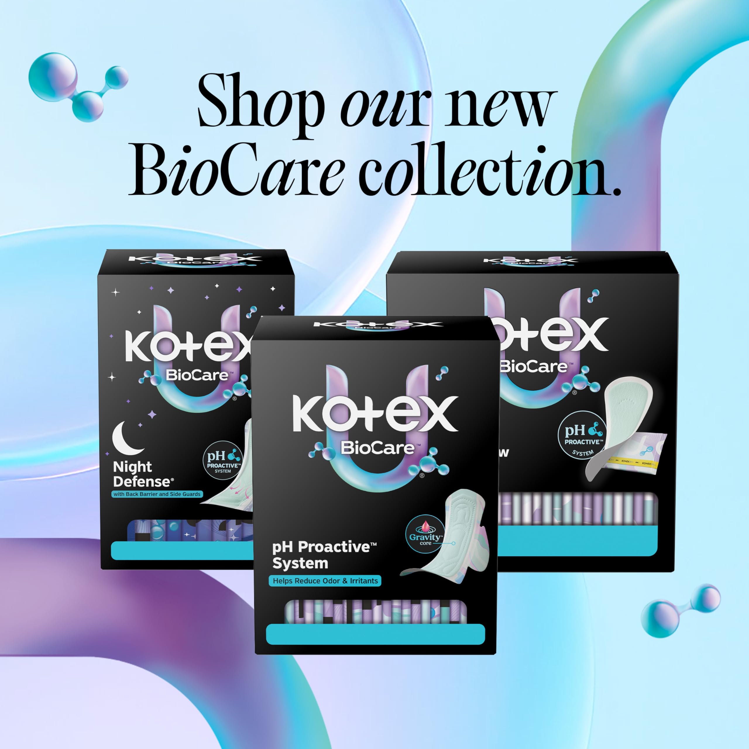 Kotex BioCare comparación de tamaño en escala mostrando portabilidad y discreción