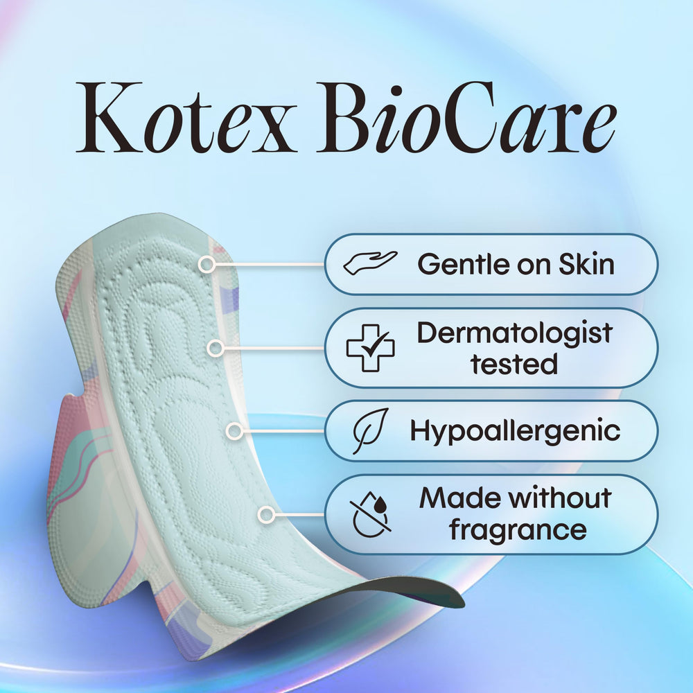 Kotex corte del núcleo Gravity Core que dirige el flujo y evita fugas