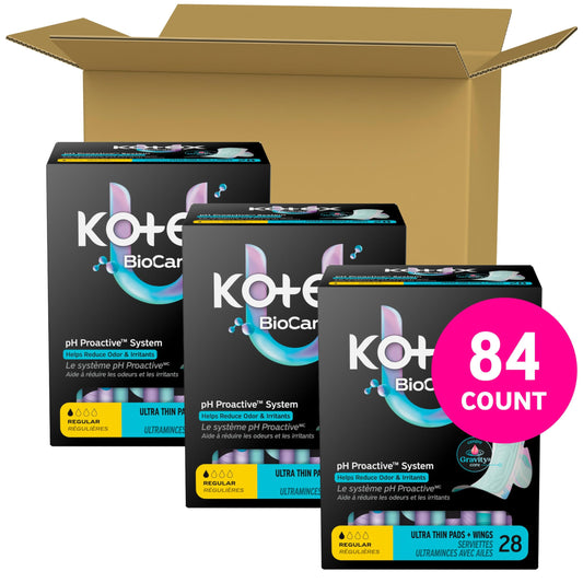 Kotex BioCare textura superior de la toalla para mayor sequedad y confort