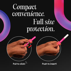 Kotex comparación de tamaño para mostrar perfil compacto y ahorro de espacio