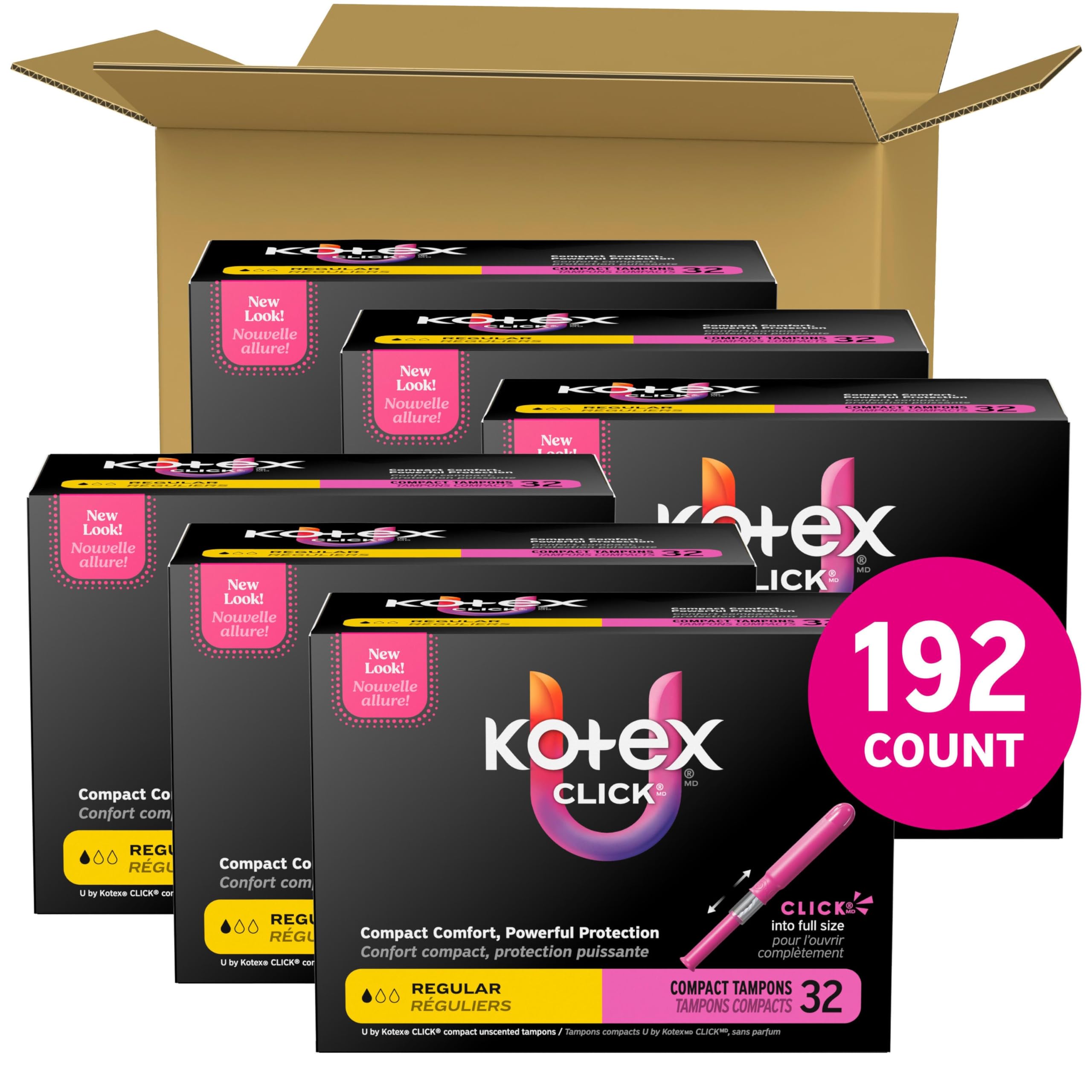 Kotex tampón Click dentro de un bolso para transporte discreto y cómodo