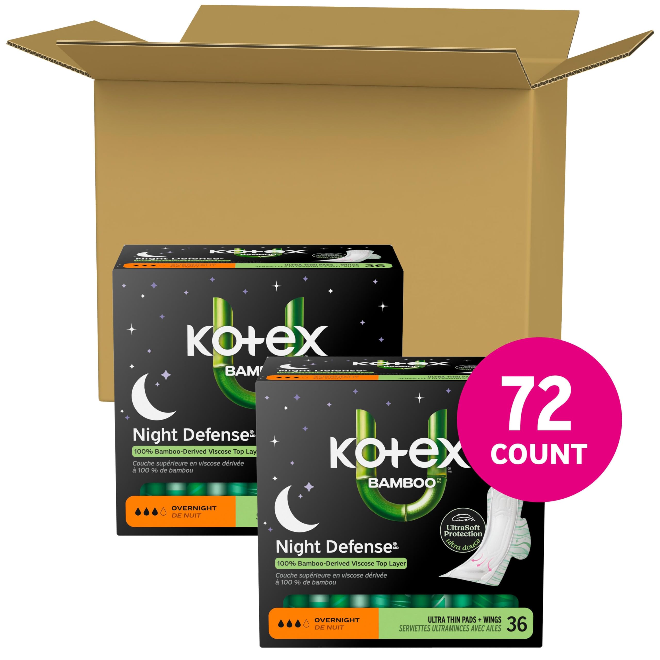 Kotex detalle de la capa superior de bambú suave y transpirable para confort