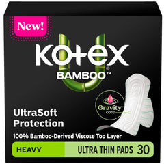 Kotex empaque frontal Bamboo Ultra Thin mostrando cantidad y absorción
