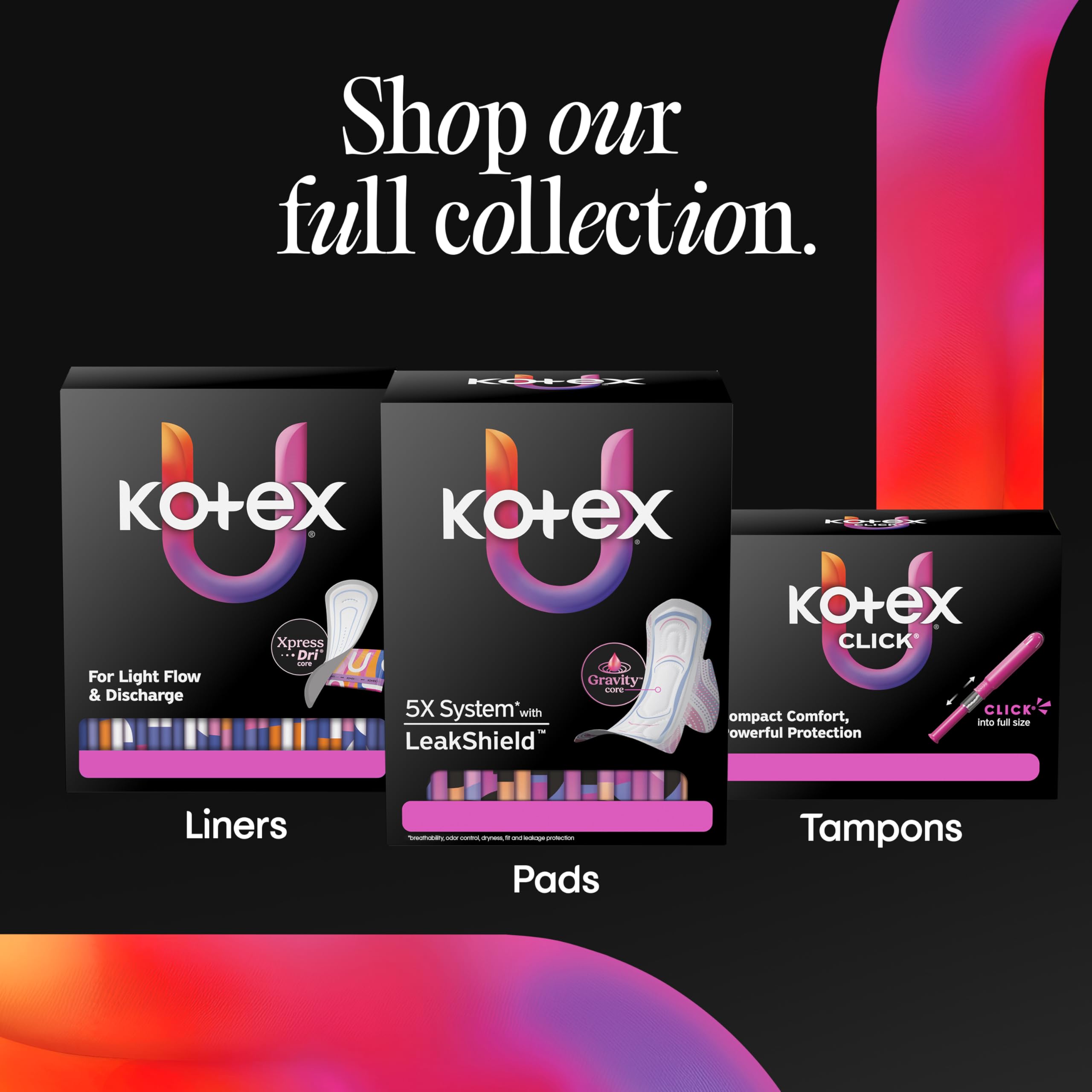 Kotex etiqueta del producto con información y beneficios claros