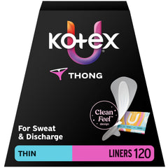 Kotex paquete frontal mostrando conteo 120 y beneficio discreción