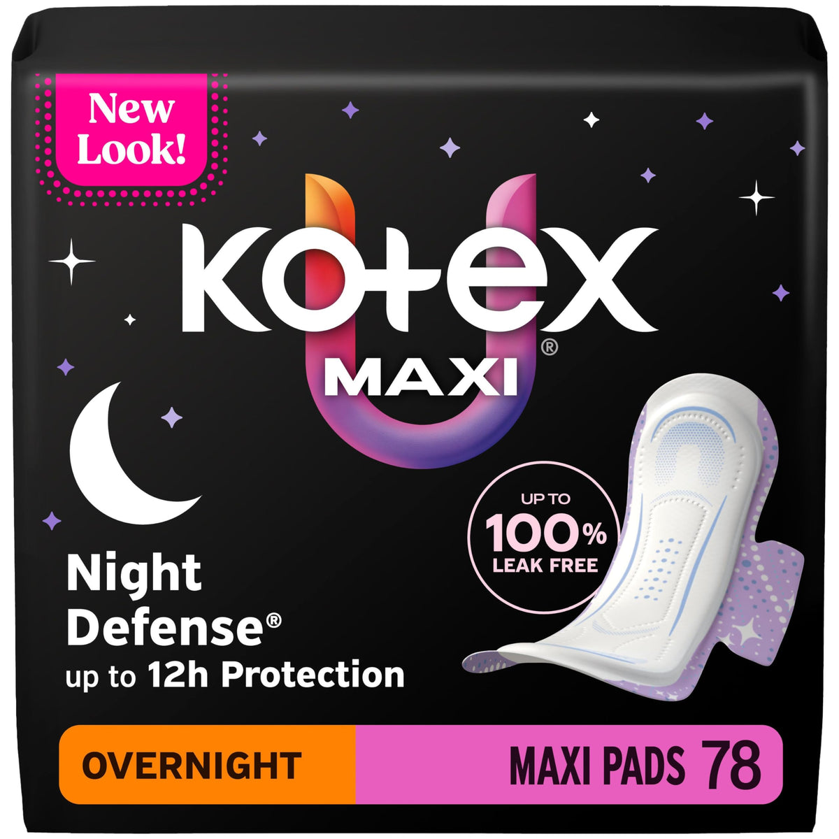 Kotex empaque frontal mostrando 78 unidades y beneficio nocturno