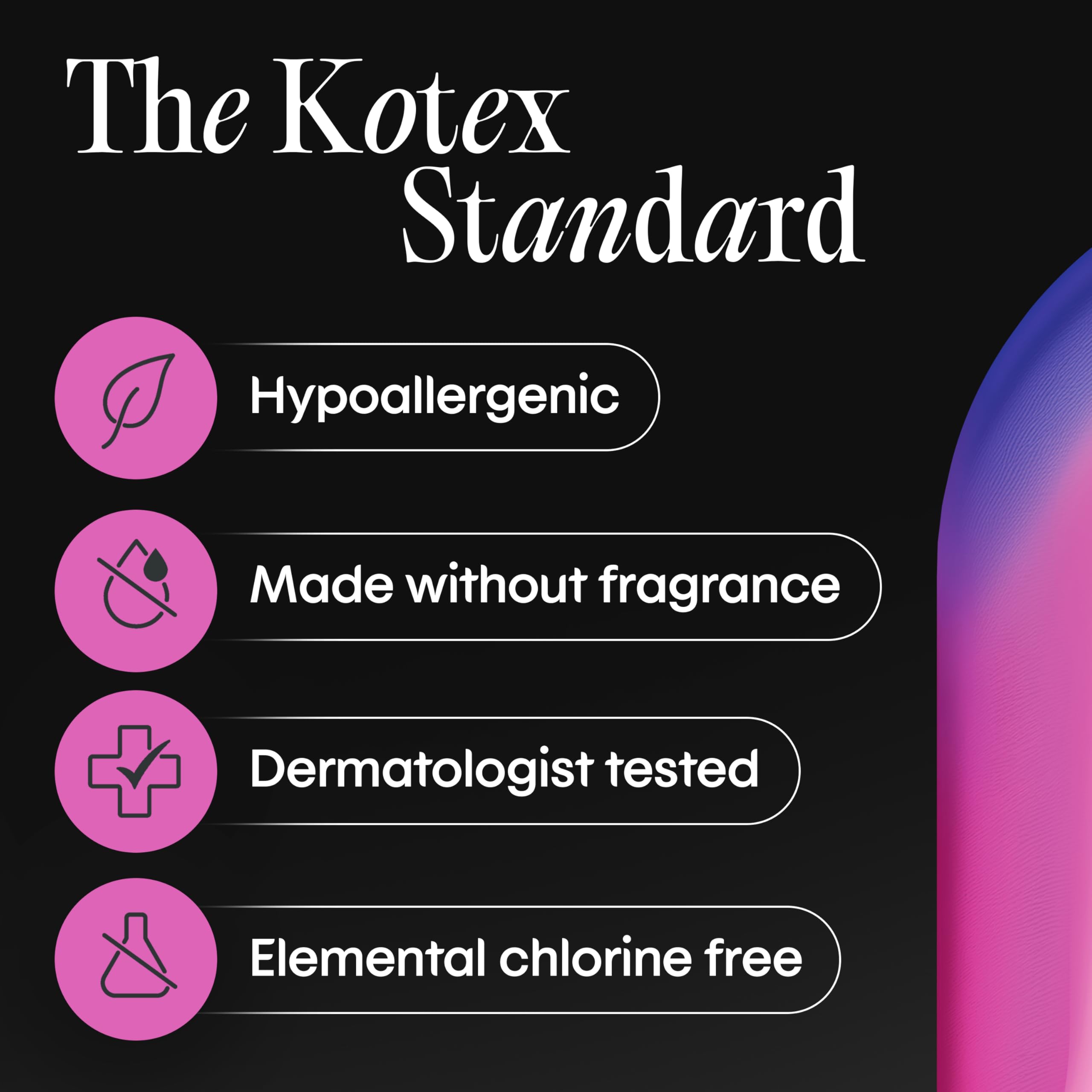 Kotex zoom en guardas laterales y barrera trasera, protección reforzada contra filtraciones