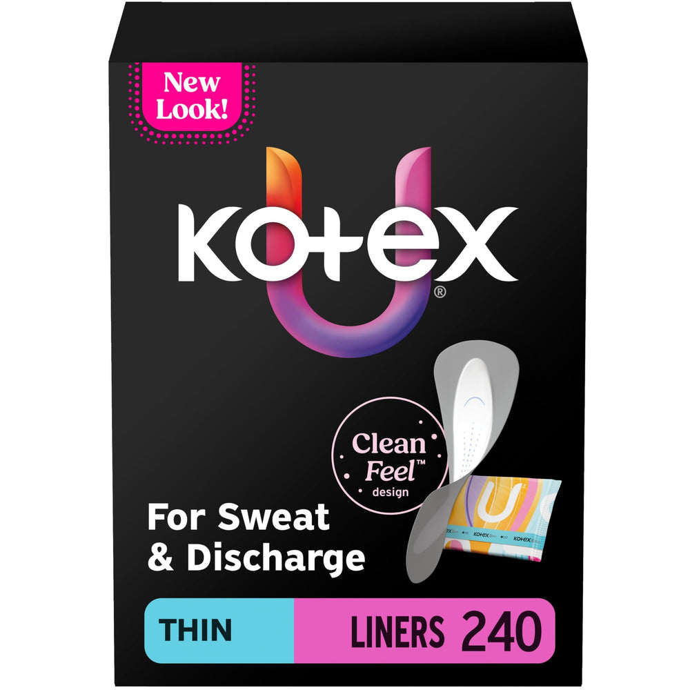 Kotex empaque frontal mostrando conteo y beneficios, protección discreta