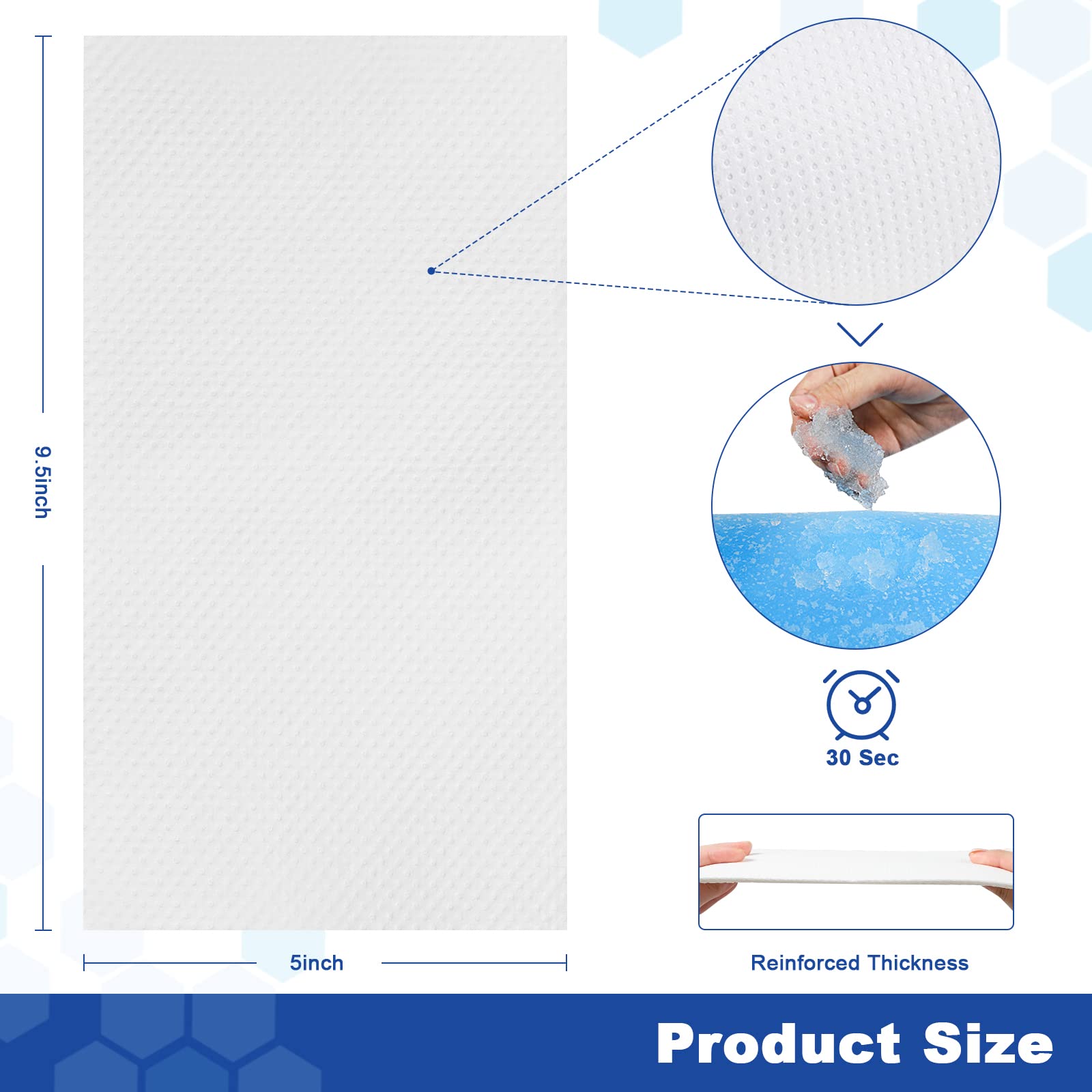 Kovevo primer plano del relleno en gel que absorbe hasta 1000 mL