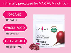 KOYAH polvo de remolacha liofilizado, textura fina y color intenso